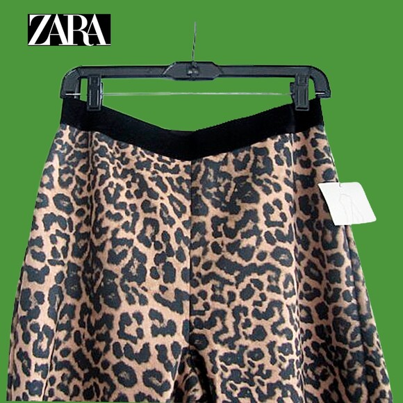 ZARA NEW Cheetah Contrast Pint Waistband Pull-On Legging M - Picture 2 of 11